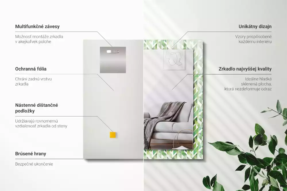 Lustro dekoracyjne z nadrukiem w zielony geometryczny wzór