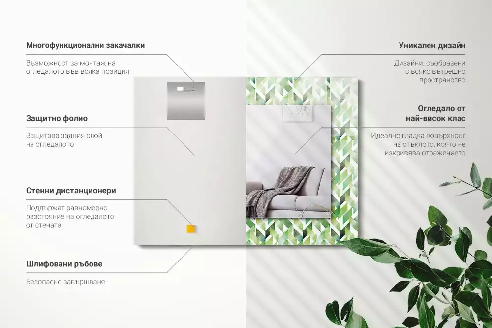 Lustro dekoracyjne z nadrukiem w zielony geometryczny wzór