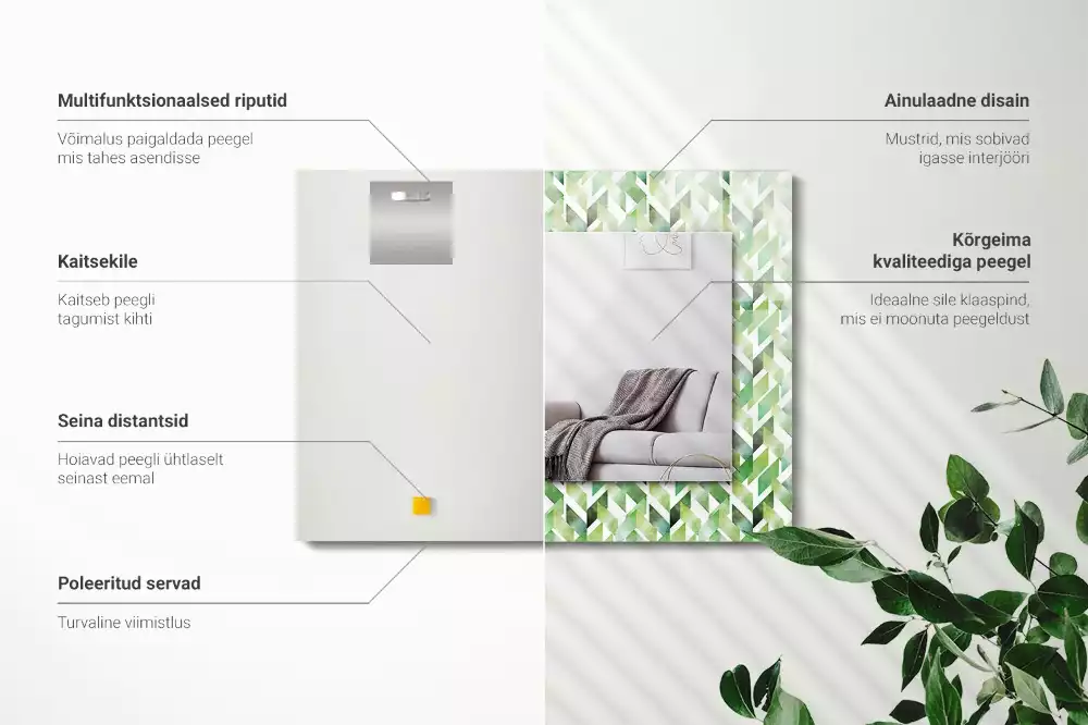 Lustro dekoracyjne z nadrukiem w zielony geometryczny wzór