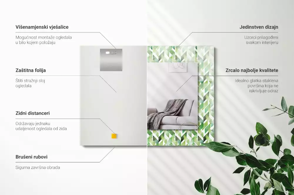 Lustro dekoracyjne z nadrukiem w zielony geometryczny wzór