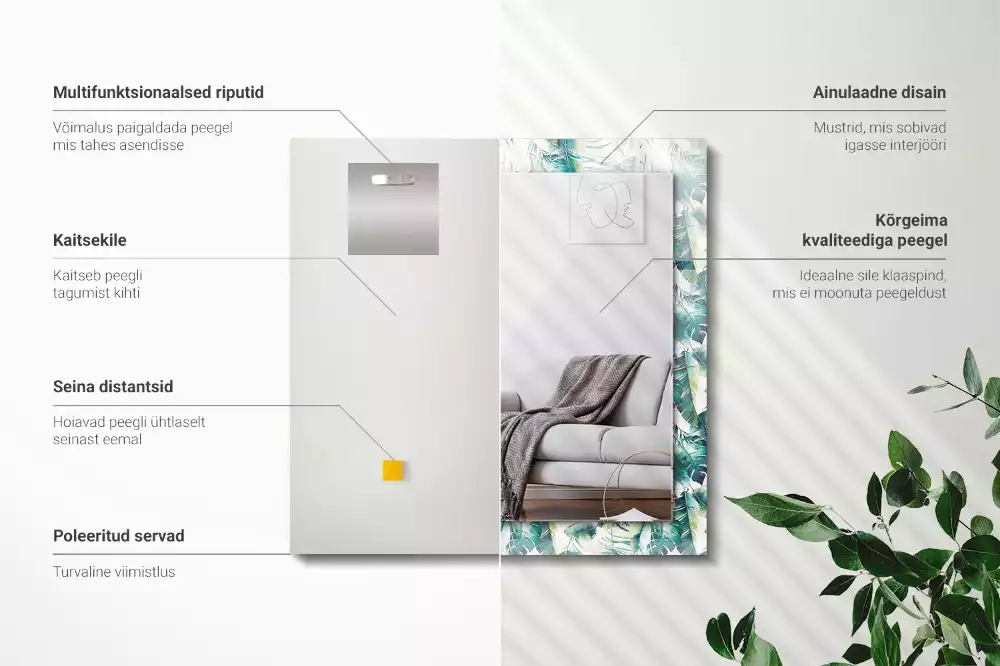 Lustro dekoracyjne z motywem zielonych tropikalnych liści