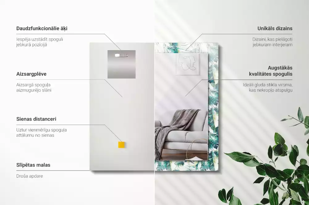 Lustro dekoracyjne z motywem zielonych tropikalnych liści