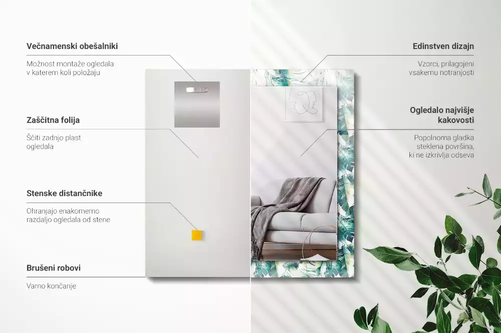 Lustro dekoracyjne z motywem zielonych tropikalnych liści