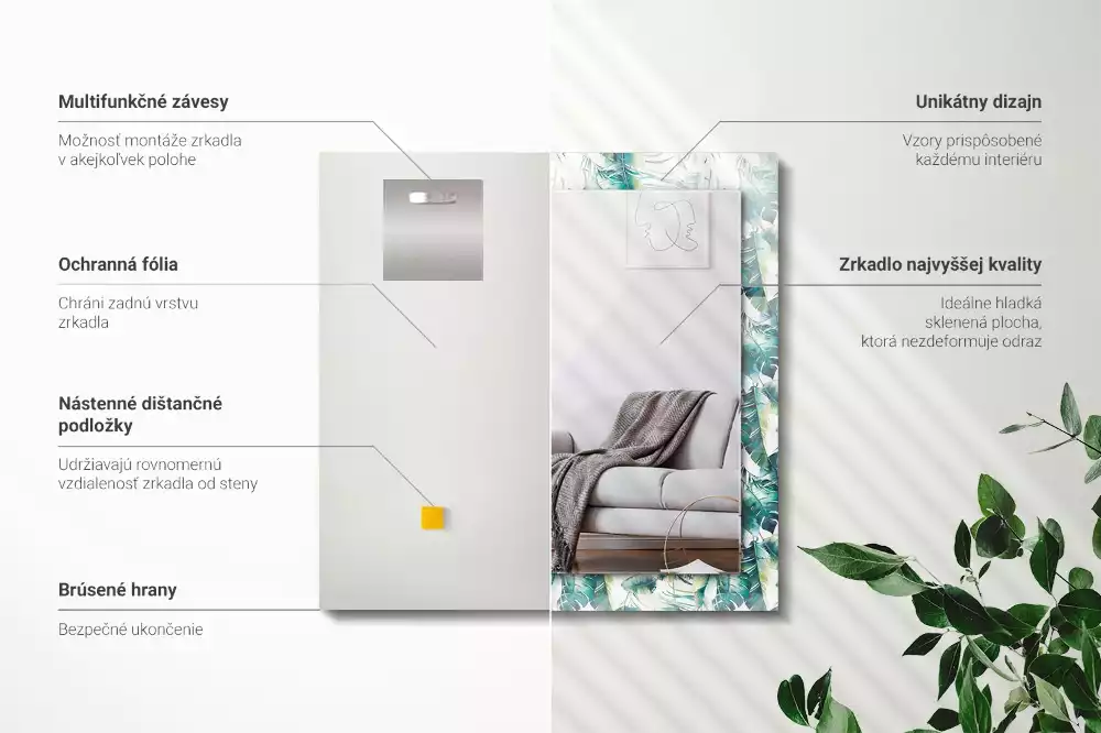 Lustro dekoracyjne z motywem zielonych tropikalnych liści