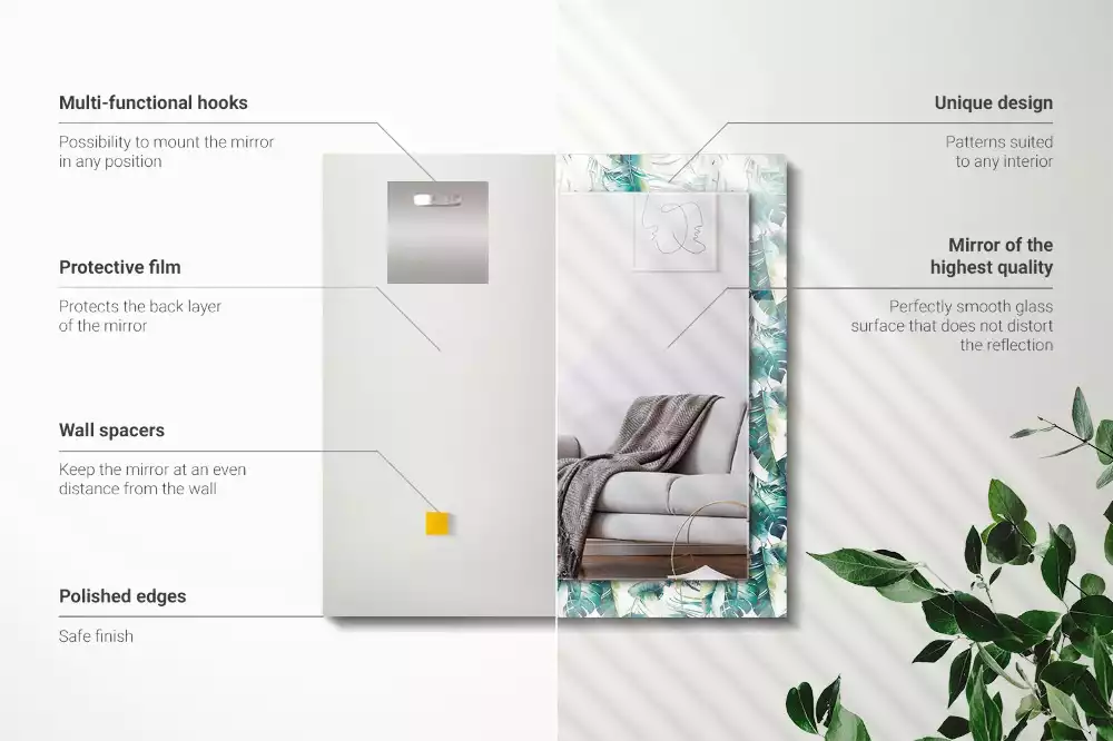 Lustro dekoracyjne z motywem zielonych tropikalnych liści