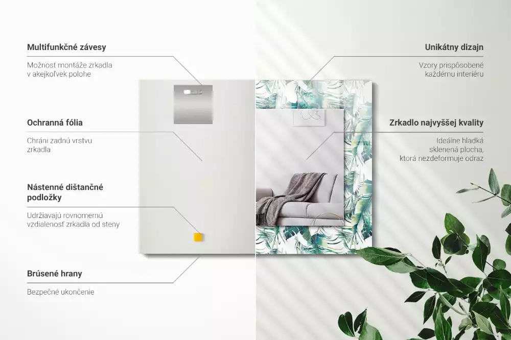 Lustro dekoracyjne z motywem zielonych tropikalnych liści