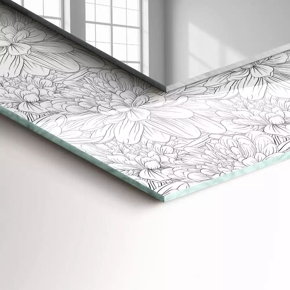 Lustro dekoracyjne prostokątne z nadrukiem w monochromatyczny wzór kwiatowy