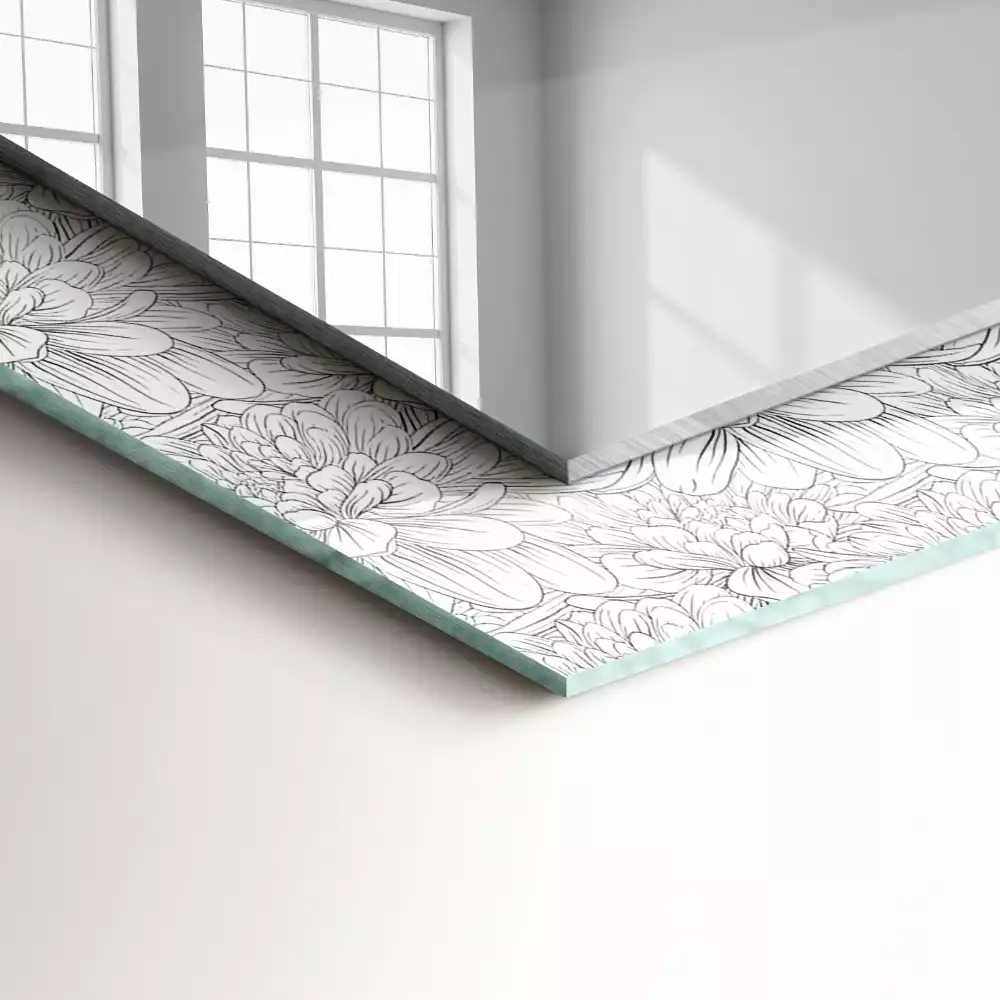 Lustro dekoracyjne prostokątne z nadrukiem w monochromatyczny wzór kwiatowy