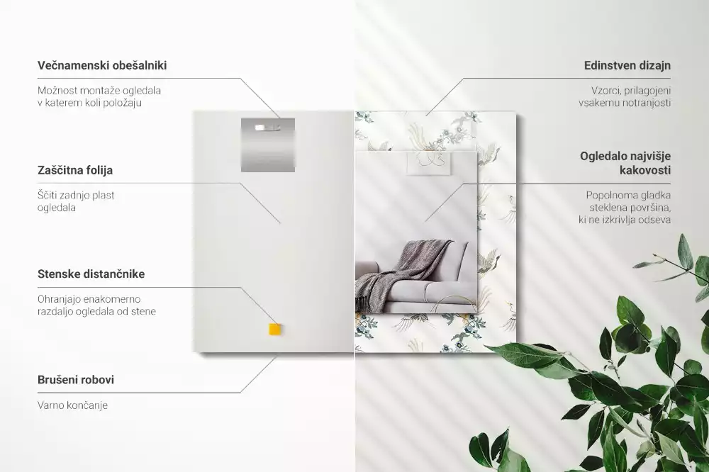 Lustro dekoracyjne w motywie ptaków i kwiatów