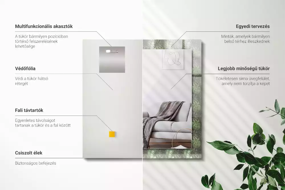 Lustro prostokątne z nadrukiem liści tropikalnych roślin