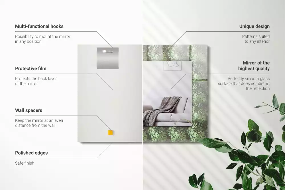 Lustro prostokątne z nadrukiem liści tropikalnych roślin