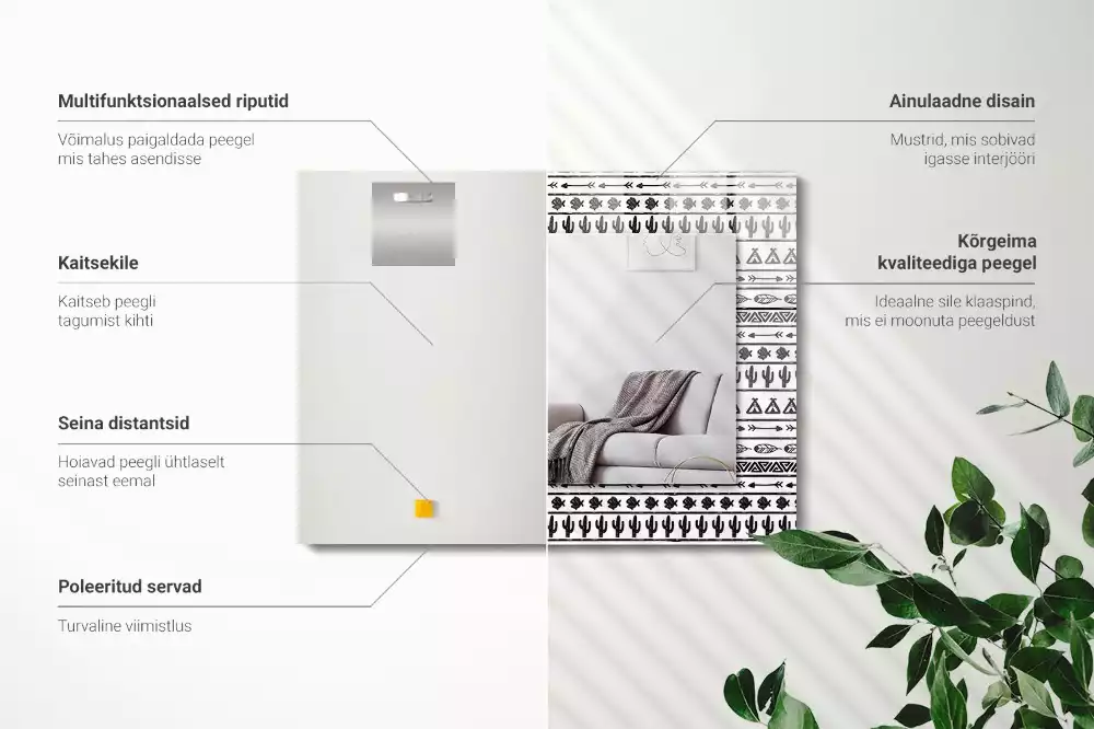 Lustro z nadrukiem z motywem kaktusów, strzał i tipi