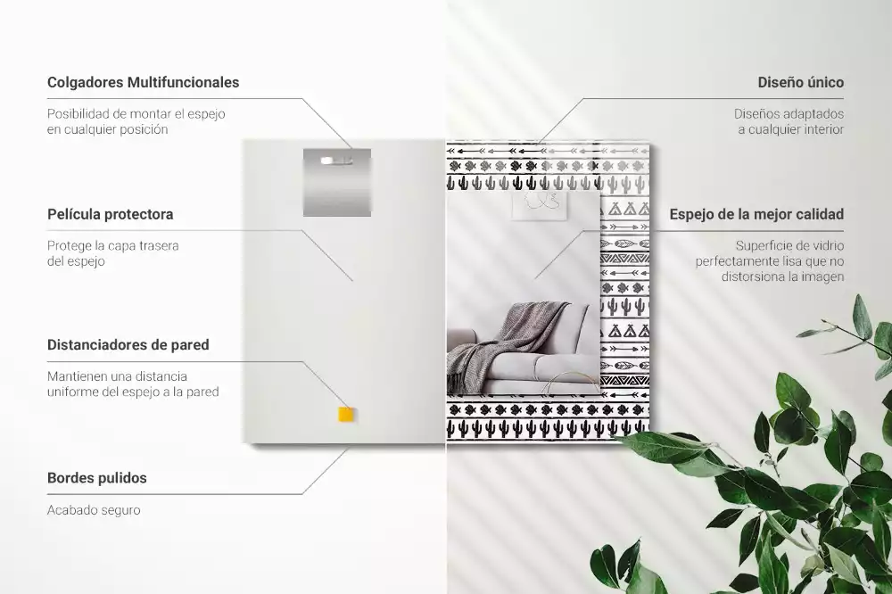 Lustro z nadrukiem z motywem kaktusów, strzał i tipi