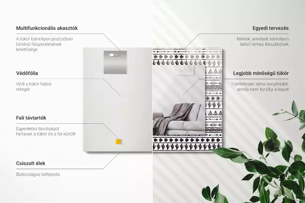 Lustro z nadrukiem z motywem kaktusów, strzał i tipi