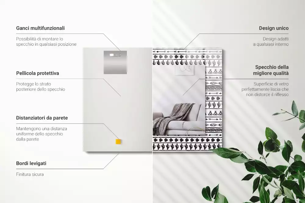 Lustro z nadrukiem z motywem kaktusów, strzał i tipi