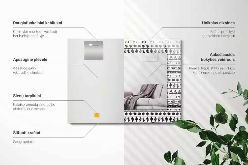 Lustro z nadrukiem z motywem kaktusów, strzał i tipi