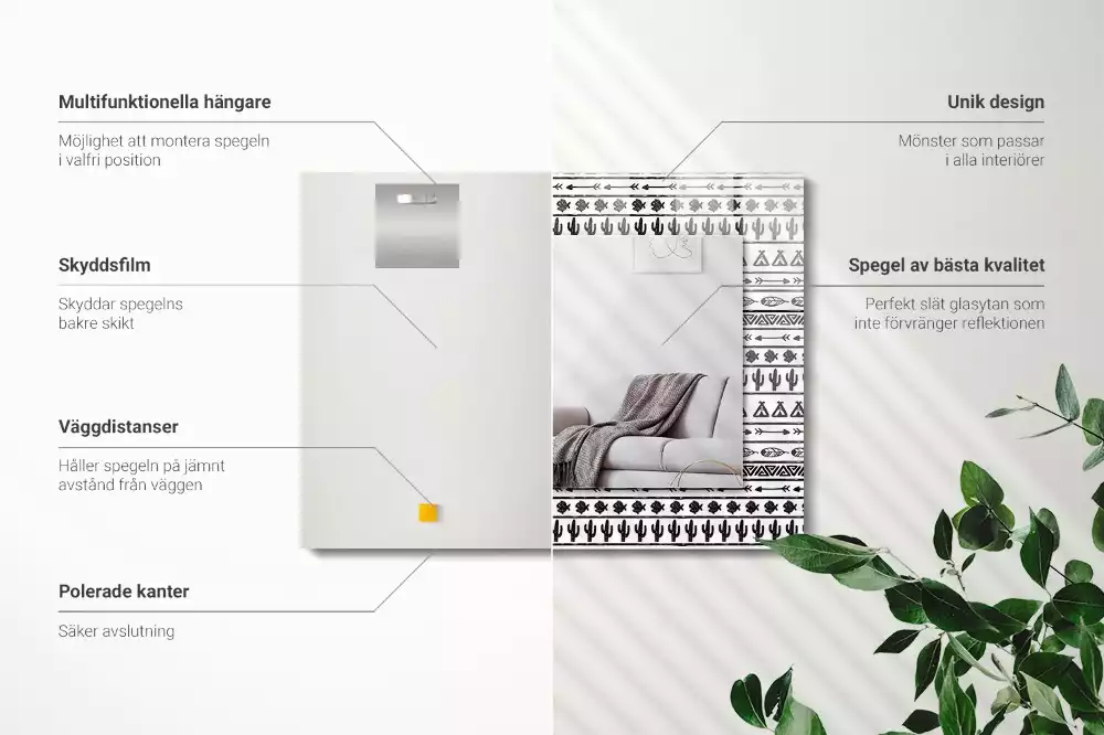 Lustro z nadrukiem z motywem kaktusów, strzał i tipi