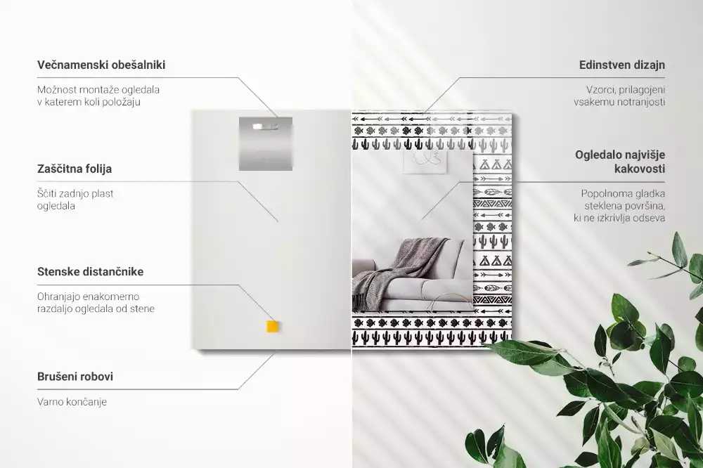 Lustro z nadrukiem z motywem kaktusów, strzał i tipi