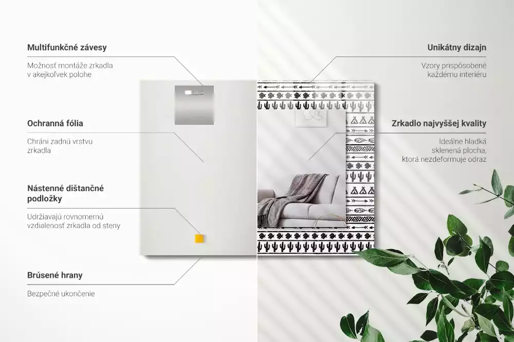 Lustro z nadrukiem z motywem kaktusów, strzał i tipi
