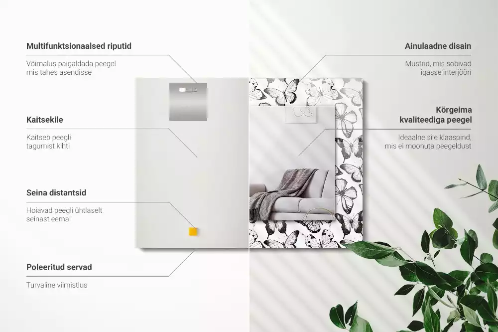 Lustro dekoracyjne z nadrukiem w czarno-białe motyle