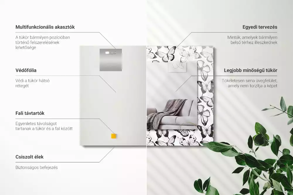 Lustro dekoracyjne z nadrukiem w czarno-białe motyle