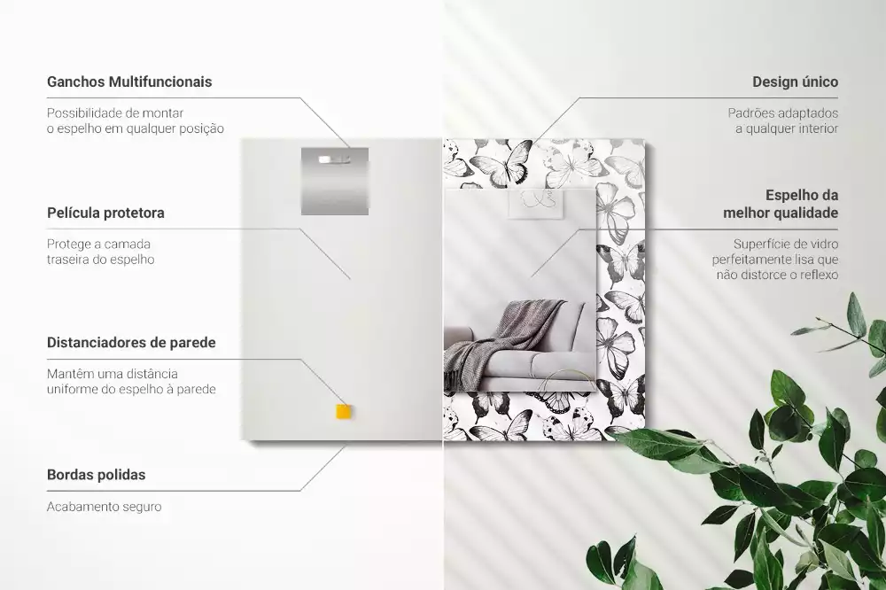 Lustro dekoracyjne z nadrukiem w czarno-białe motyle