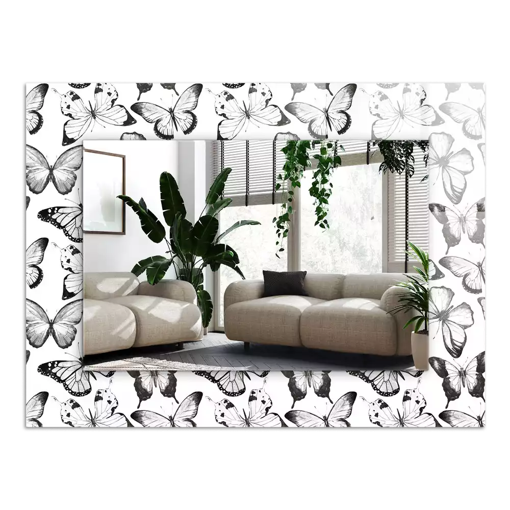 Lustro dekoracyjne z nadrukiem w czarno-białe motyle