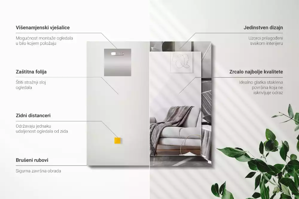 Lustro dekoracyjne z motywem liści bananowca