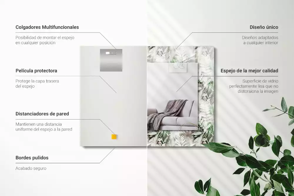 Lustro prostokątne z nadrukiem w zielone liście