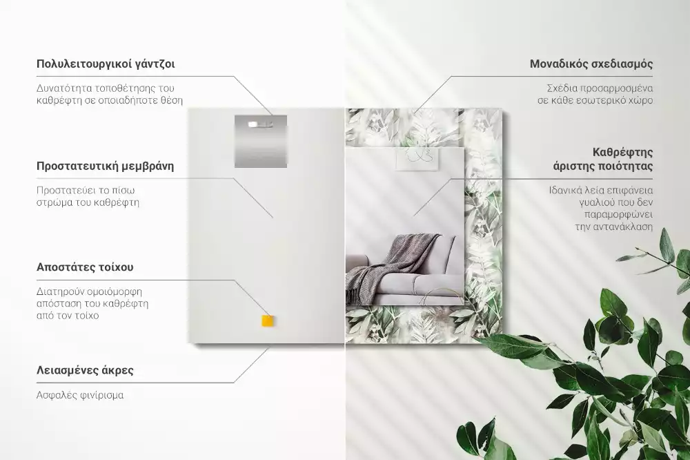 Lustro prostokątne z nadrukiem w zielone liście