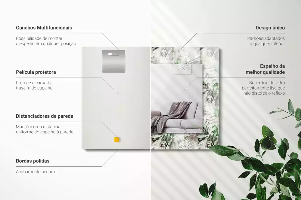 Lustro prostokątne z nadrukiem w zielone liście