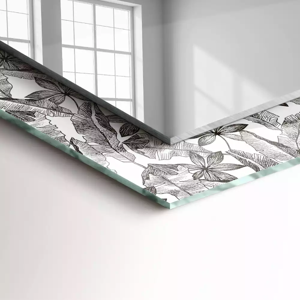 Lustro dekoracyjne prostokątne z nadrukiem z motywem liści i kwiatów