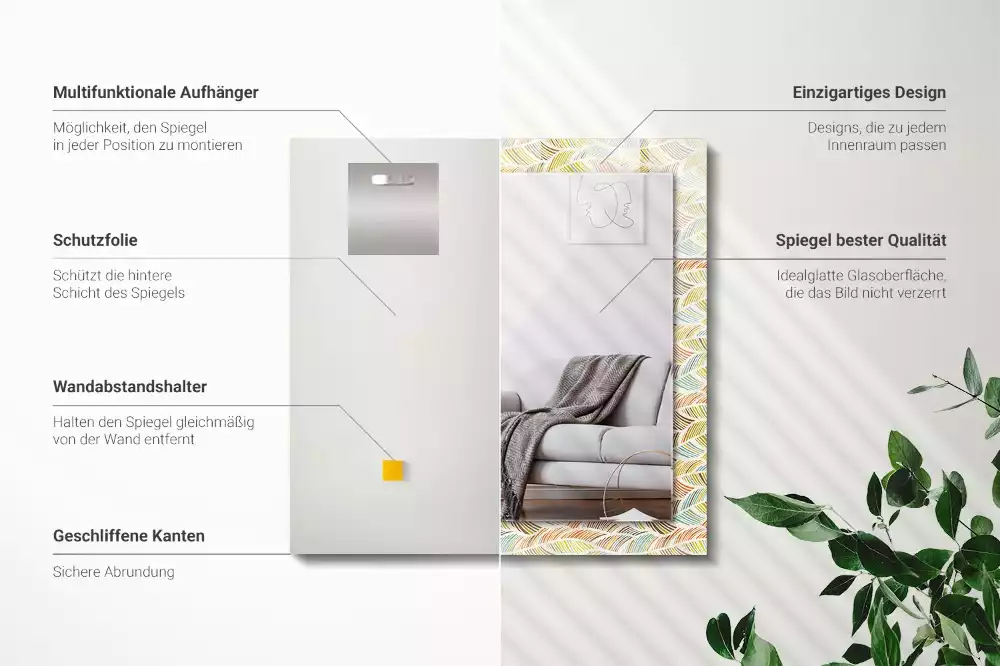 Lustro dekoracyjne w stylu kolorowych fal z motywem liści