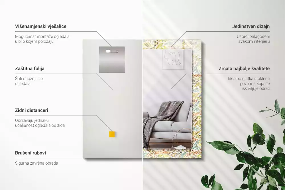 Lustro dekoracyjne w stylu kolorowych fal z motywem liści