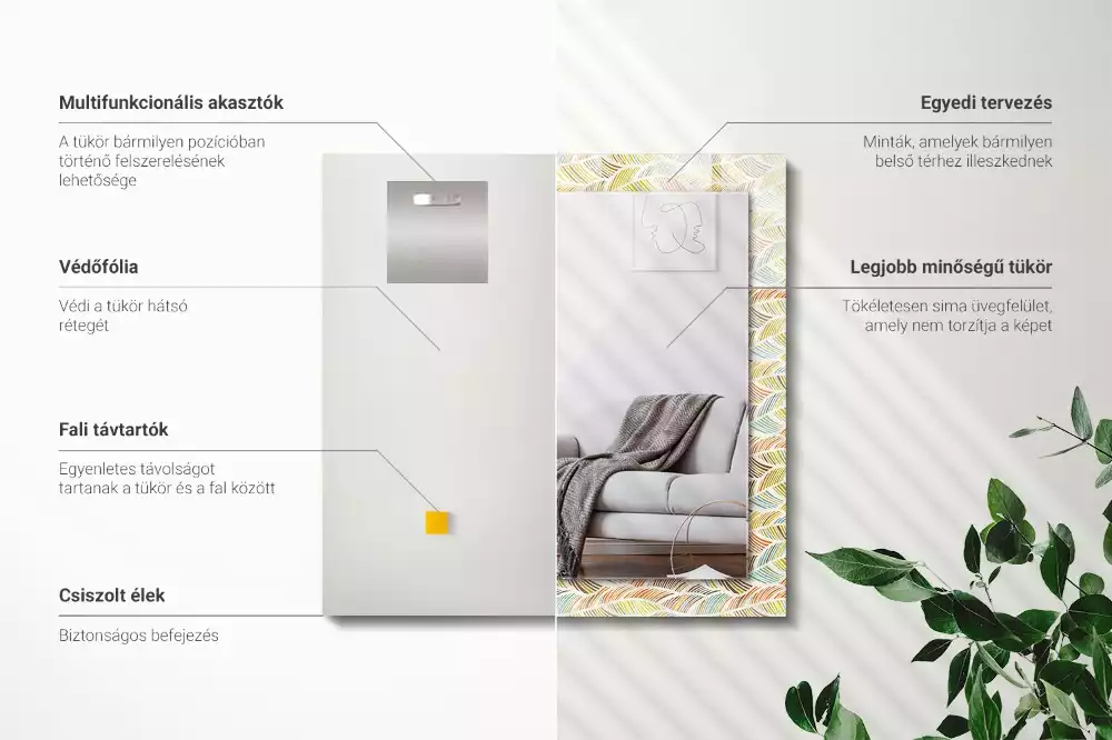 Lustro dekoracyjne w stylu kolorowych fal z motywem liści