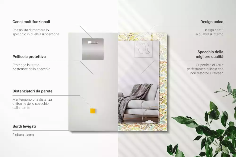 Lustro dekoracyjne w stylu kolorowych fal z motywem liści