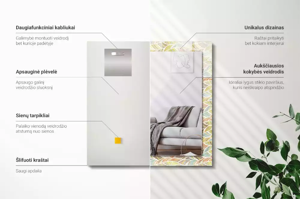 Lustro dekoracyjne w stylu kolorowych fal z motywem liści