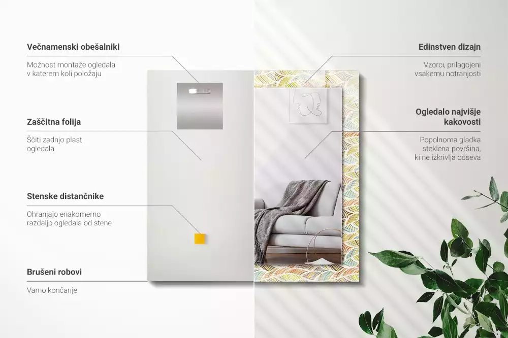Lustro dekoracyjne w stylu kolorowych fal z motywem liści