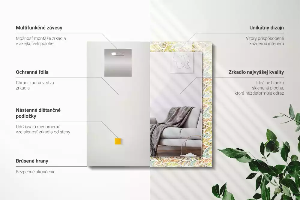 Lustro dekoracyjne w stylu kolorowych fal z motywem liści