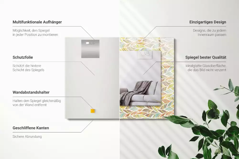 Lustro dekoracyjne w stylu kolorowych fal z motywem liści