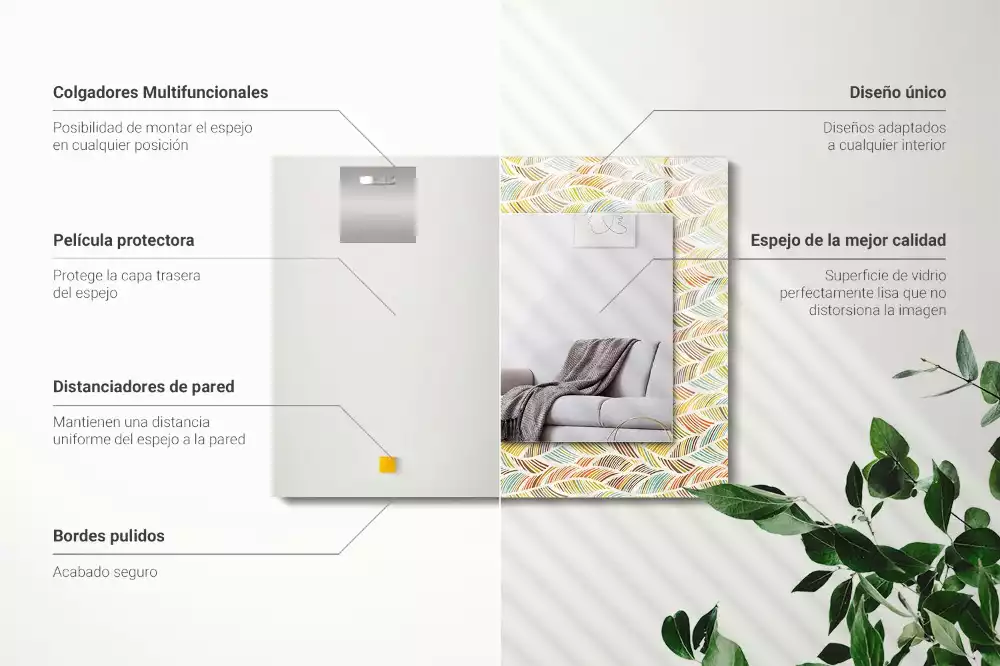 Lustro dekoracyjne w stylu kolorowych fal z motywem liści