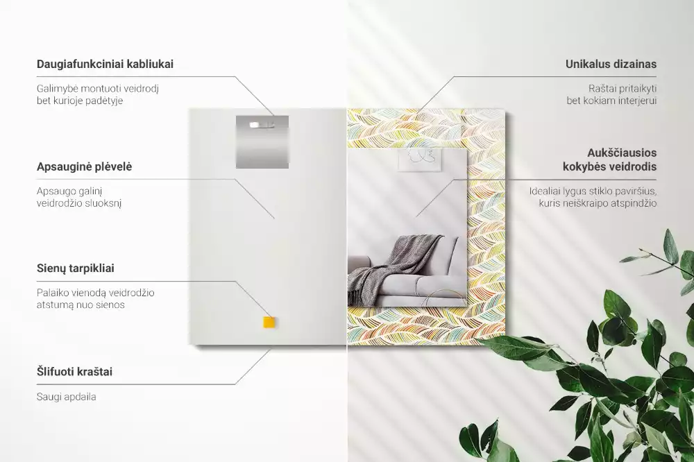 Lustro dekoracyjne w stylu kolorowych fal z motywem liści