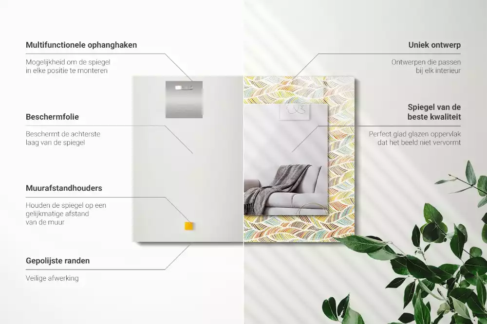 Lustro dekoracyjne w stylu kolorowych fal z motywem liści