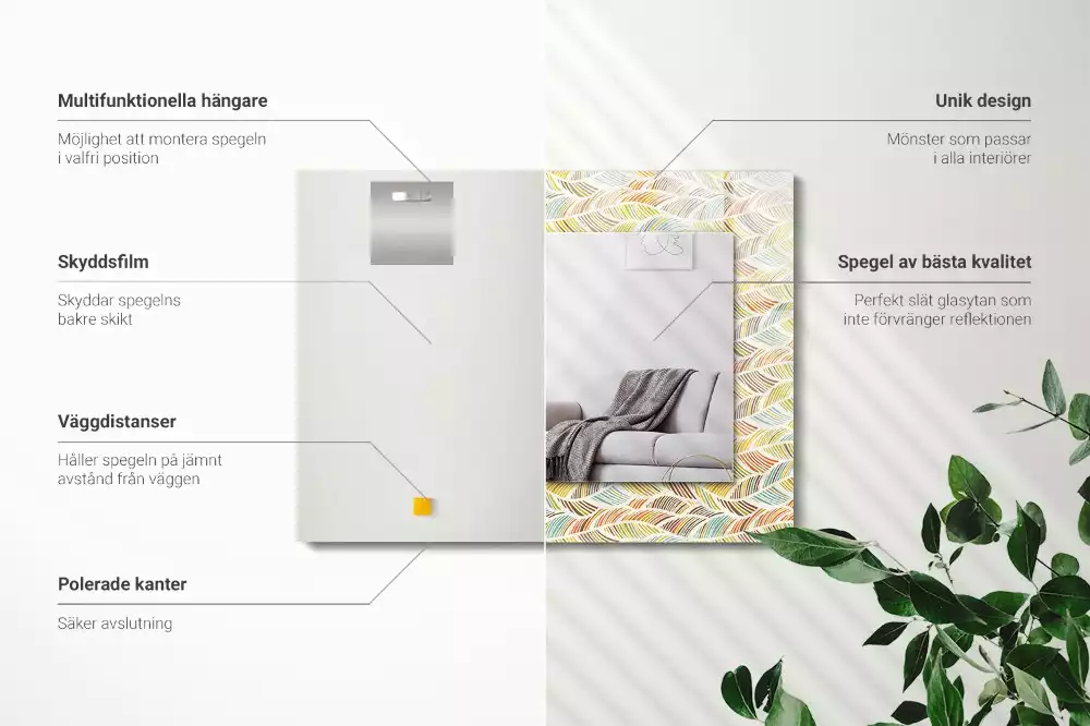 Lustro dekoracyjne w stylu kolorowych fal z motywem liści