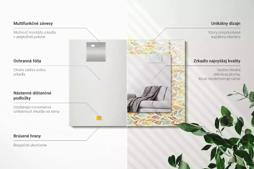 Lustro dekoracyjne w stylu kolorowych fal z motywem liści