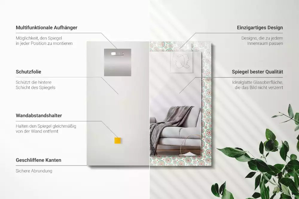 Lustro prostokątne z nadrukiem w kolorowy wzór okręgów