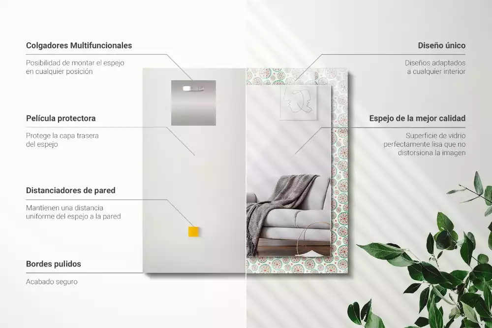 Lustro prostokątne z nadrukiem w kolorowy wzór okręgów