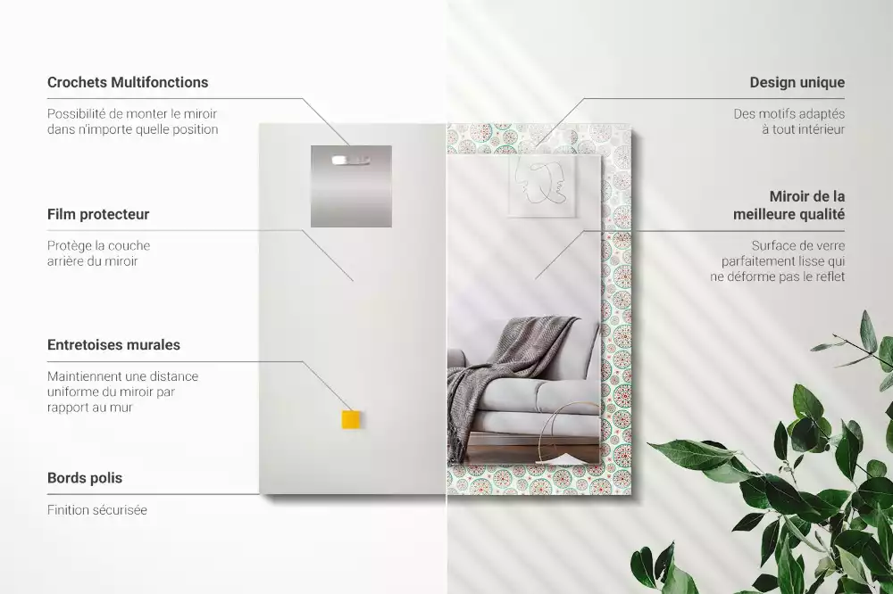 Lustro prostokątne z nadrukiem w kolorowy wzór okręgów