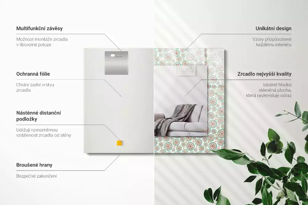 Lustro prostokątne z nadrukiem w kolorowy wzór okręgów