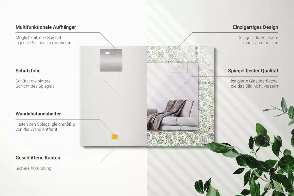 Lustro prostokątne z nadrukiem w kolorowy wzór okręgów